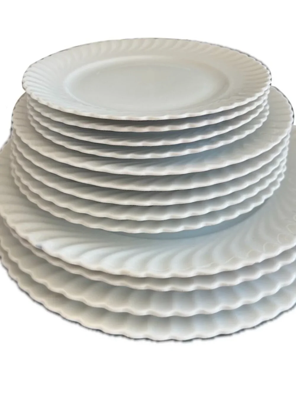 Kaiser Bone China 4 Dinner Plates Nicole Swirl White W.Germany Discontinued VTG